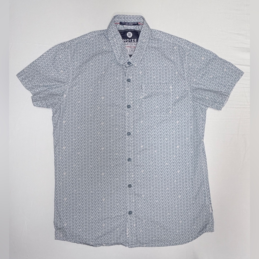 Noize Light Blue Geometric Men's Shirt (Size: Medium)